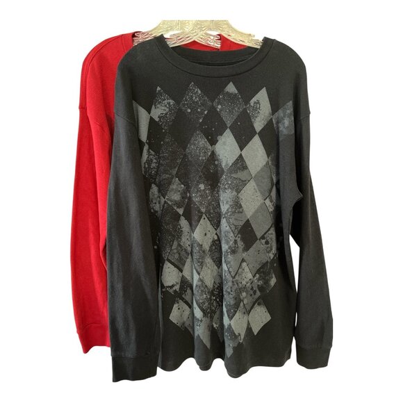 Ecko Unltd. Men’s 2XL Long Sleeve Thermal Shirts – Red & Black Diamond Graphic ( - Picture 2 of 5